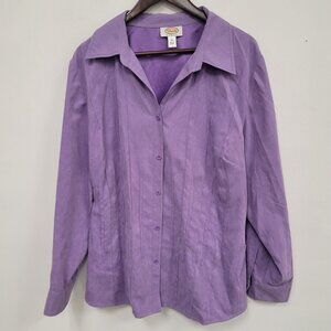 Talbots Womens Western Faux Suede Button Up Top Size 2X Purple Capsule Office
